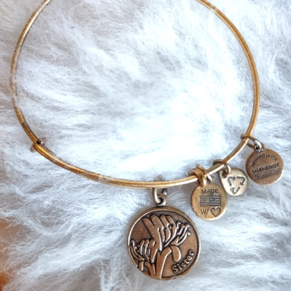 Alex and Ani Rafaelian Gold Sister Floral Charm Bangle Bracelet - Picture 2 of 9